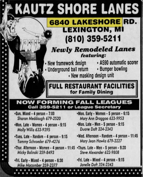Kautz Shore Lanes (Shore Lane Bowling) - Aug 1995 Ad